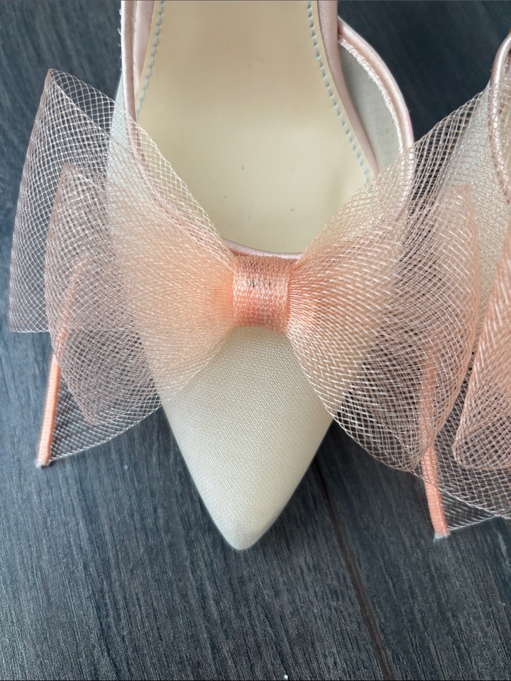 Betsey Johnson Peach Blush Tulle Bow Pointed D'Orsay Heels - Picture 8 of 10